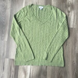 Ann Taylor LOFT Women's XL Cable Knit Sweater Green Pullover‎ Rabbit Hair